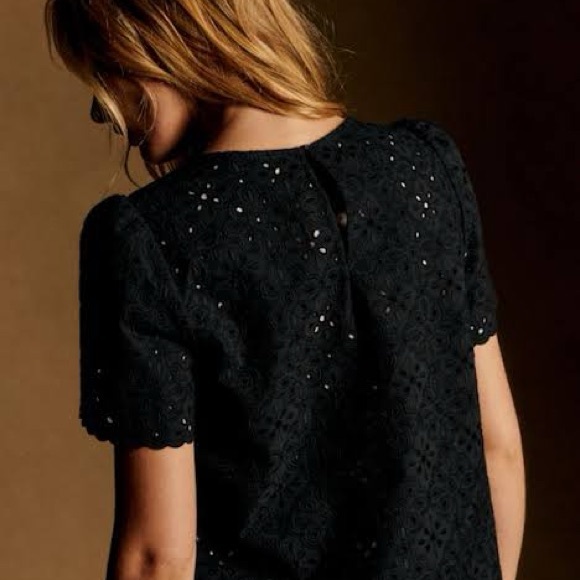 Sezane Annabelle Black Eyelet Blouse - Size 46/XL - Picture 4 of 9